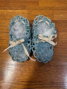 Vintage Tatted Blue Baby Shoes Made in 1952
